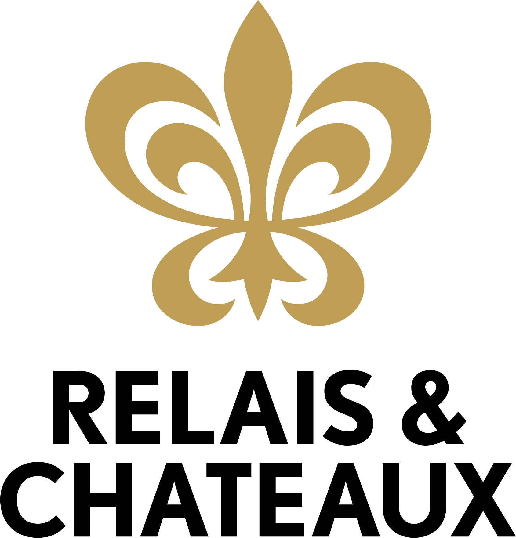 A gold fleur-de-lis symbol above bold black text that reads