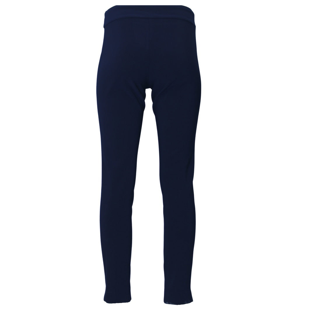 The MICROFIBER PULL ON PANT by KRAZY LARRY, INC is showcased against a white background, highlighting its dark navy blue color. These pants feature a straight-leg design and an elastic waistband, made from microfiber fabric. The high-rise style makes them suitable for both casual and semi-formal occasions.