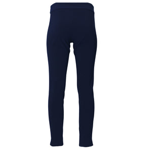 The MICROFIBER PULL ON PANT by KRAZY LARRY, INC is showcased against a white background, highlighting its dark navy blue color. These pants feature a straight-leg design and an elastic waistband, made from microfiber fabric. The high-rise style makes them suitable for both casual and semi-formal occasions.