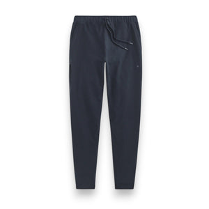 The MACK WELDON ACE Straight Leg Sweatpant in dark navy features French terry fabric, an elastic waistband with adjustable drawstring, and side pockets, shown on a white background.