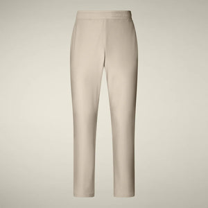 SAVE THE DUCK - MICHAEL MEN'S TECH TROUSERS: Beige straight-leg men’s pants from SAVE THE DUCK, featuring an elastic waistband and crease-resistant stretch fabric, shown on a plain light background.
