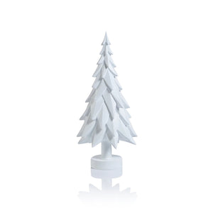 The ZODAX MATTE WHITE DECORATIVE TREE - MEDIUM features angular, layered resin branches on a round base, shown against a white background. A modern accent for any space—contact us for dimensions.