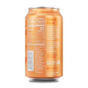 A can of POPPI - ORANGE CREAM by POPPI features abstract orange slices, the flavor name, "5g Sugar," and "It's Time to Love Soda Again" on the label—now with prebiotics for digestive health.