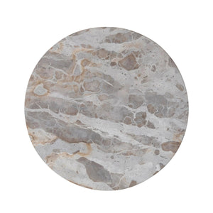 The CREATIVE COOP MARBLE LAZY SUSAN features a round, flat design with light brown and beige veining, displayed on a white background. Its slightly raised base creates an elegant elevated look—perfect as a kitchen centerpiece for entertaining.