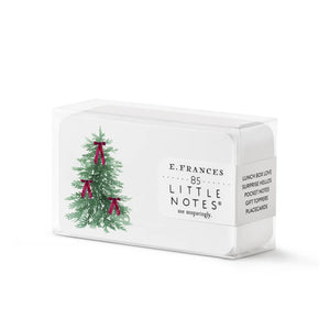 E. FRANCES PAPER’s VELVET BOW TREE LITTLE NOTES includes 85 mini notes in a clear box, each decorated with a Christmas tree and red bows—ideal for festive greetings. The label reads “E. Frances Little Notes.”.
