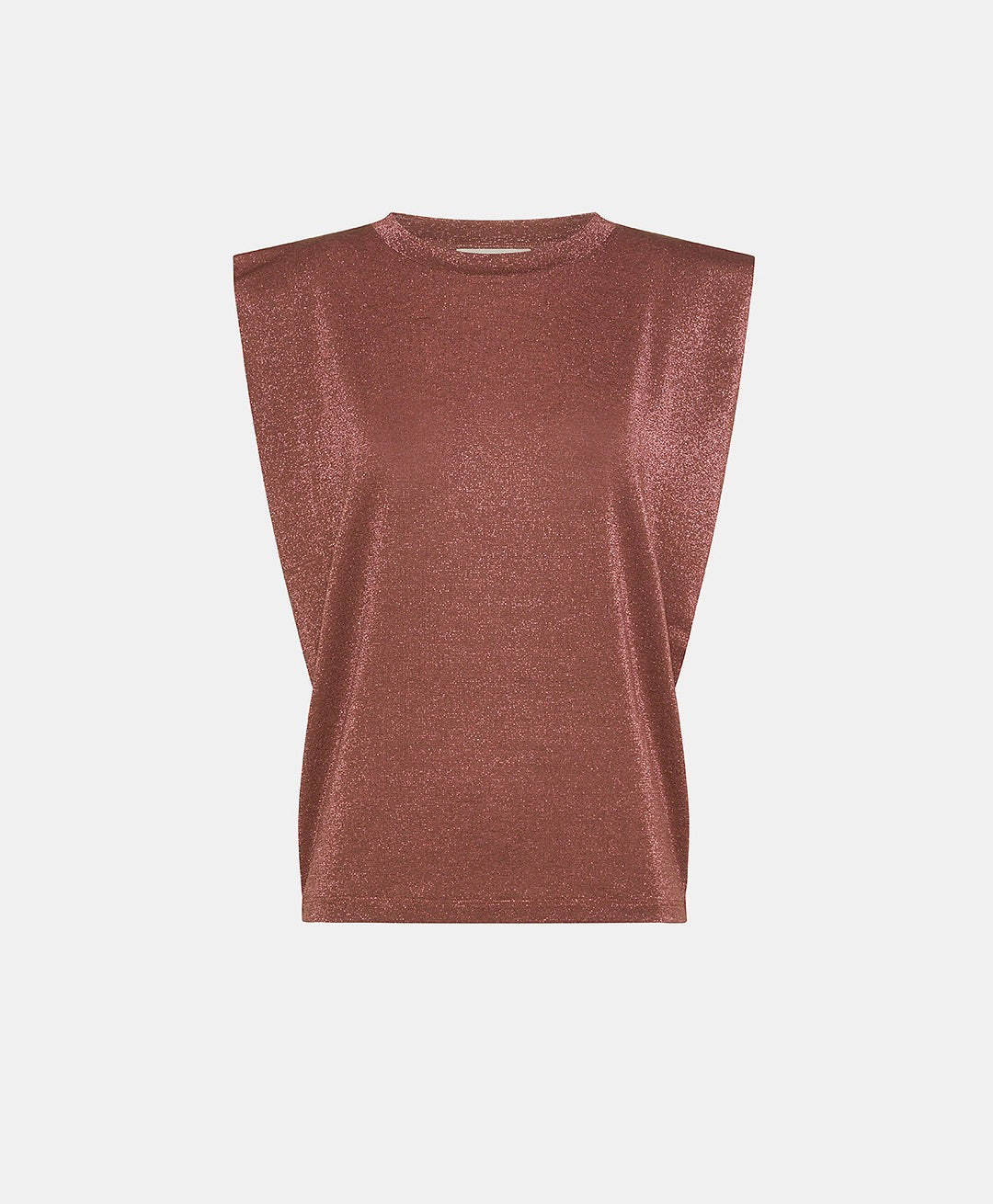 A person with braided hair is wearing a MOMONI ENNA LUREX JERSEY TOP and a skirt featuring a black, white, and green patterned design reminiscent of an 80s interpretation. The background is plain and neutral.