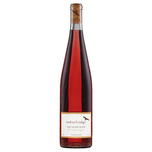 A tall, clear bottle of RED TAIL RIDGE ROSÉ 2024 from WINE: OCEAN SOUTH IMPORTS—this dry rosé shows a deep pink-red hue. The bottom label features the brand name and product information.