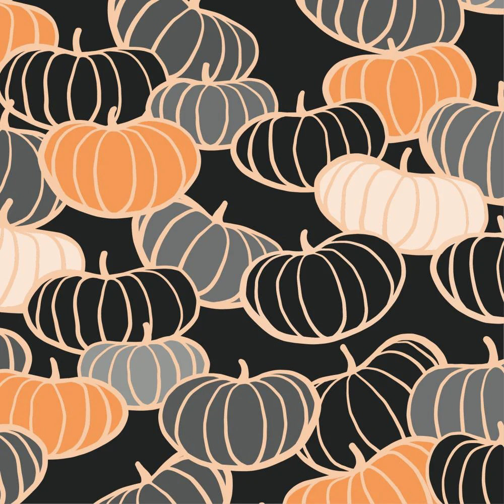PAPER PRODUCTS DESIGN - PUMPKINS BEVERAGE NAPKINS feature a group of pumpkins on a black background, perfect for autumn gatherings and pairing with festive 3-ply napkins.