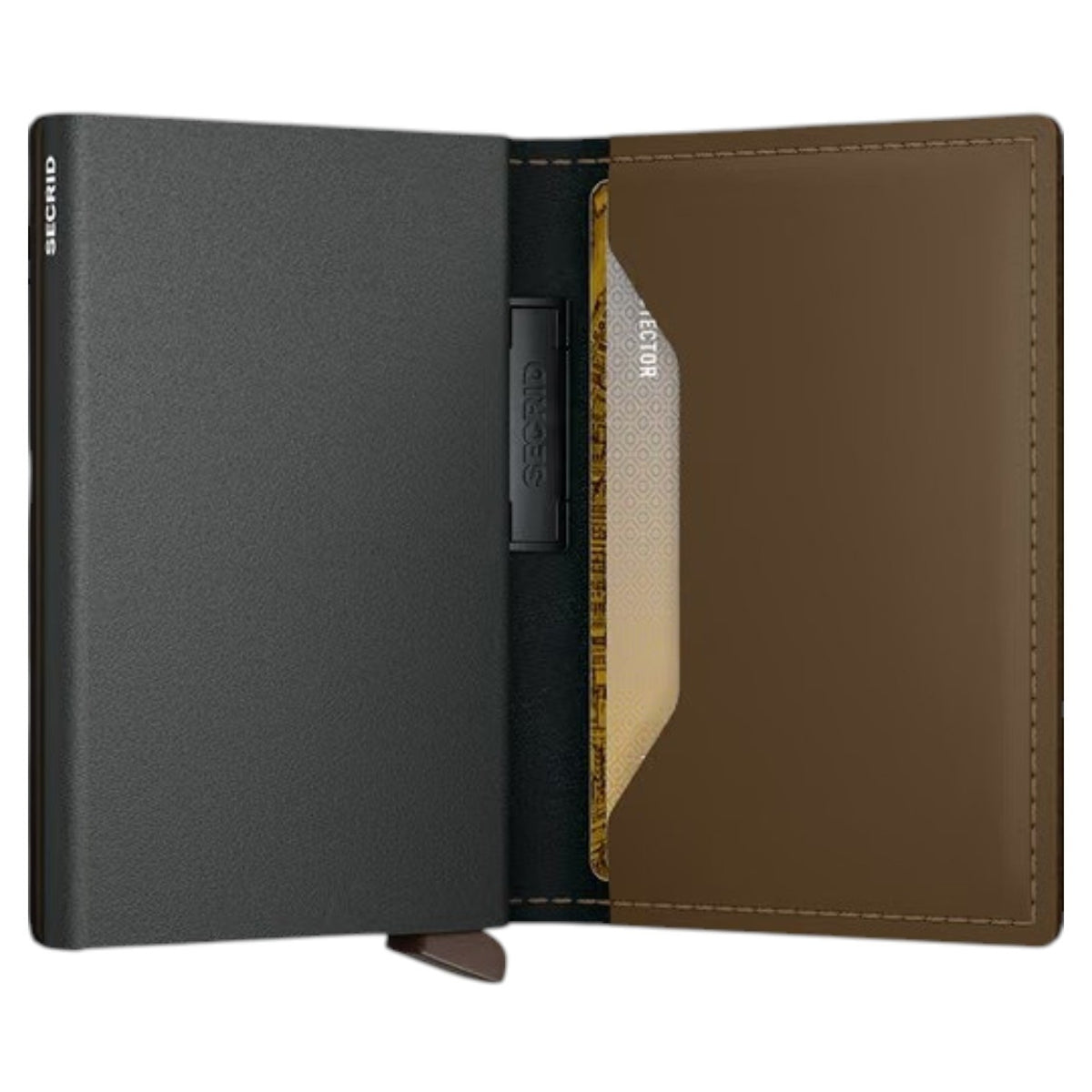 Diagram showing the SECRID - BANDWALLET MATTE POWDER IN EARTH AND BEIGE RFID protected wallet by SECRID, with dimensions of 103 mm in height, 68 mm in width, 19 mm in thickness, and a weight of 76 grams.