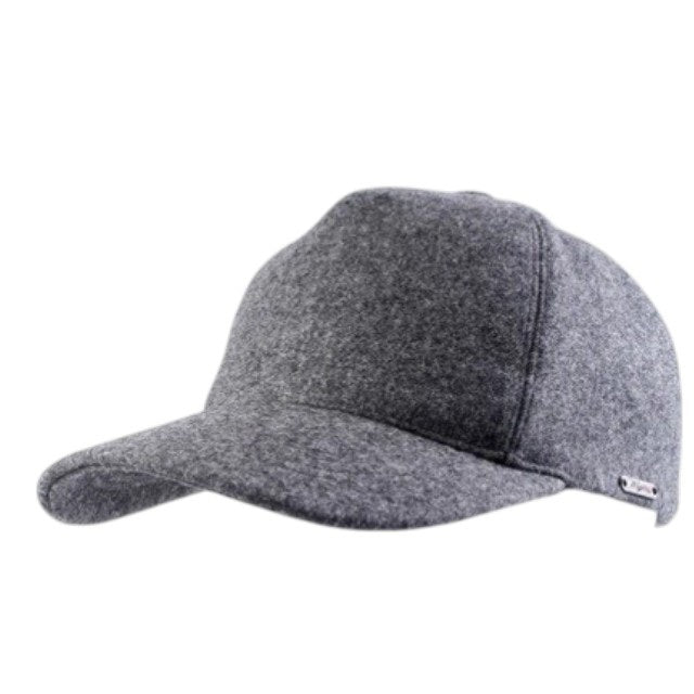 The WIGENS - CONTEMPORARY WOOL BASEBALL CAP IN GREY MELANGE by WIGENS is displayed on a white background. Crafted from premium wool in a sophisticated grey melange, this adjustable baseball cap blends classic style with modern comfort for everyday wear.