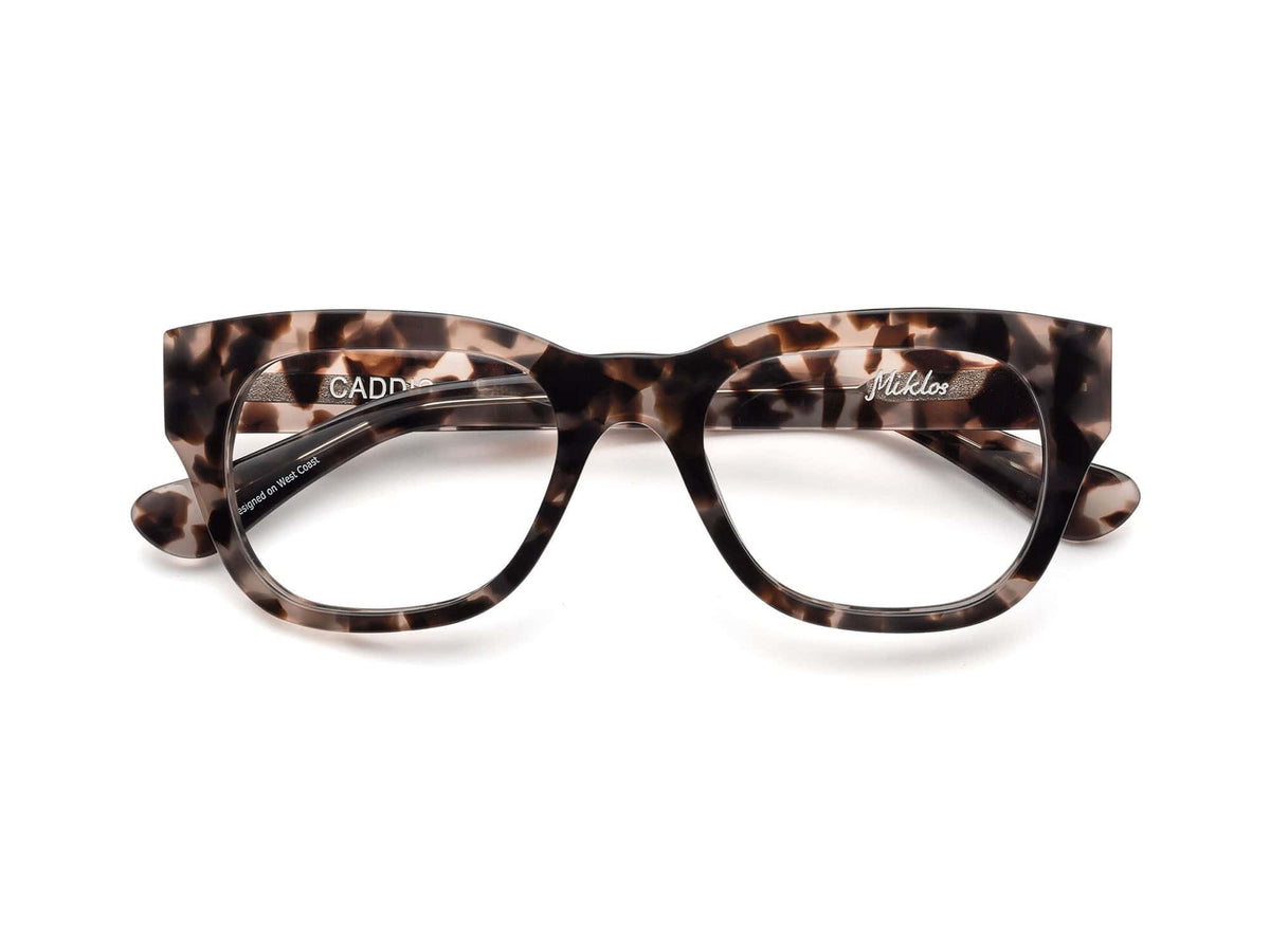Front view of CADDIS - MIKLOS PROGRESSIVE READERS by CADDIS, featuring thick rectangular premium acetate frames in a brown and black tortoiseshell pattern, displayed against a plain white background.