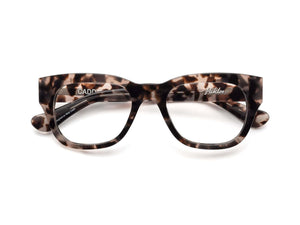 Front view of CADDIS - MIKLOS PROGRESSIVE READERS by CADDIS, featuring thick rectangular premium acetate frames in a brown and black tortoiseshell pattern, displayed against a plain white background.