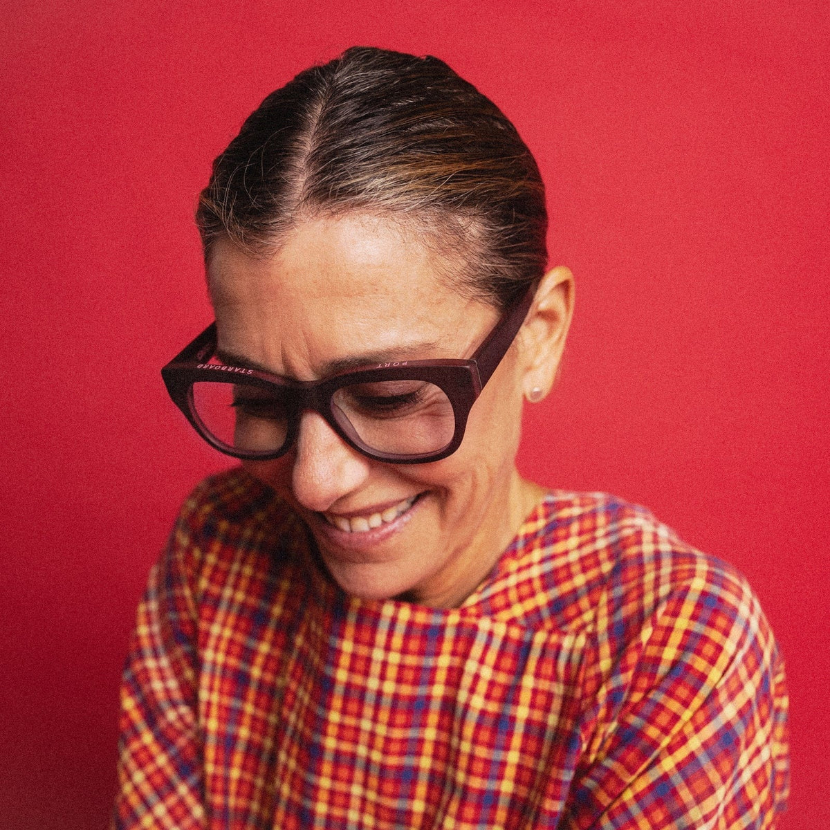 CADDIS - MIKLOS Progressive Readers in Red Clay Halo by CADDIS feature bold rectangular eyeglass frames crafted from premium thick acetate, shown from the front against a plain white background.