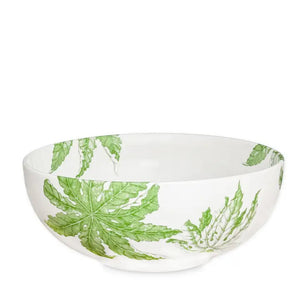 The CASKATA Freya Vegetable Serving Bowl, crafted from white porcelain with green botanical leaf patterns inside and out, is displayed on a plain white background—an elegant and practical addition by CASKATA.