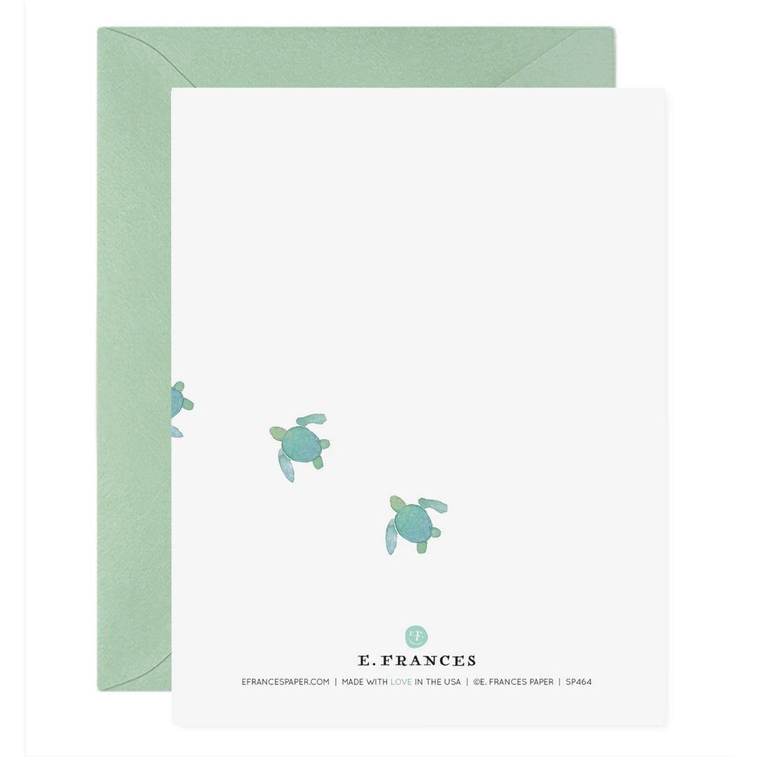 E. FRANCES PAPER's "Best Dad Ever" card showcases a watercolor of a large and small turtle on heavyweight paper, complemented by a green envelope.
