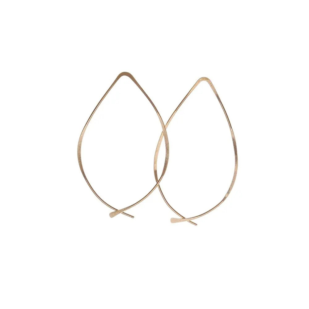 KENDA KIST - WIRE HOOPS by KENDA KIST: Thin, 14k gold-filled teardrop-shaped hoop earrings with an open, minimalist design—perfect simple earrings for everyday wear—shown on a plain white background.