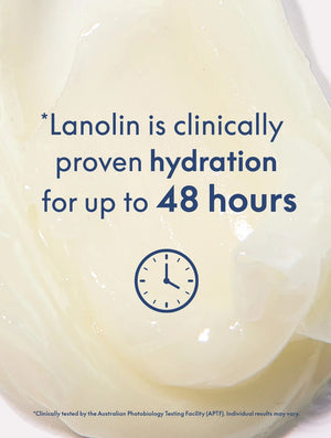 A gold tube of LANOLIPS - GOLDEN DRY SKIN MIRACLE SALVE from LANOLIPS, featuring blue text and a white cap. The label states “Made with Love and Lanolin” and describes it as an intensive hydration ointment for all-over use on dry skin.