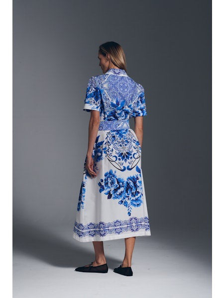 MILVA MI - COTTON FLORA PRINT DRESS IN BLUE AND WHITE - Fearrington Village