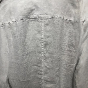 The FRANK & EILEEN Finbar Men's Button Up Shirt in White Washed Linen is shown with casually rolled long sleeves and a relaxed, slightly wrinkled look against a plain white background.