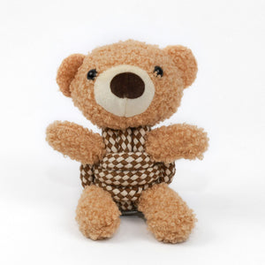 The KNOTTY PAWS - SQUEAKY ROPE BUDDIES by KNOTTY PAWZ is a soft pink plush toy shaped like a bunny with floppy ears and a stitched face. Its elongated, ribbed body offers contrasting textures, perfect for cuddles or playful tugs, against a white background.