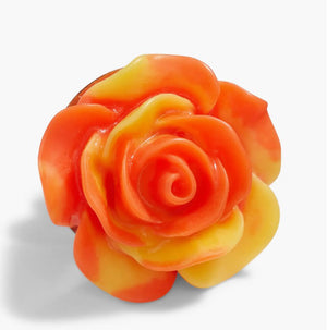 The CLIFTON WILSON - RESIN LAPEL FLOWER PIN is a detailed yellow rose accessory with smooth petals, evoking elegance and charm—a unique formalwear accent—presented against a plain white background.