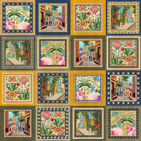 A person in a MOMONI - BROOKLYN blue shirt with a classic collar, paired with colorful beaded necklaces and tucked into striped pants. The loose-fitting, short-sleeve button-up stands out against the plain light background.