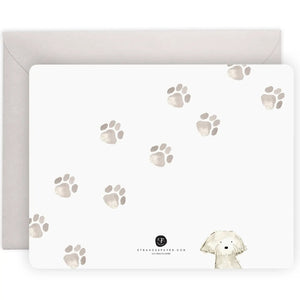 E. FRANCES PAPER - FLAT NOTES DOG DAYS includes 8 notecards and envelopes, each featuring illustrations of four distinct dog breeds with vibrant colors. The set is packaged in a light green box with a transparent lid, highlighting the charming contents.