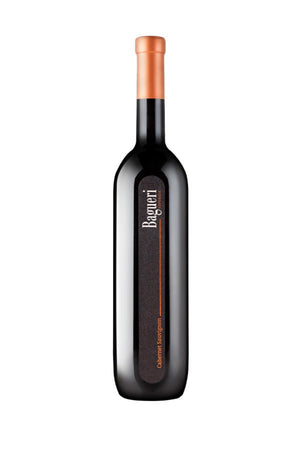 A tall, dark bottle of KLET BRDA 'BAGUERI' CABERNET SAUVIGNON 2019 by WINE: OCEAN SOUTH IMPORTS, featuring a copper foil top and vertical black label, photographed against a white background.