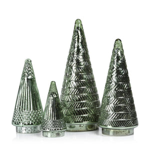 Large green SIBERIAN ANTIQUE GLASS LED TREE in a textured, ribbed antique glass style for holiday décor.
