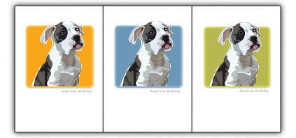 A whimsical illustration of an American Bulldog puppy with a black and white coat is depicted on a vibrant yellow background. The puppy, sitting adorably and gazing slightly to the side with its tongue playfully sticking out, is complemented by the text "American Bulldog" underneath. This charming design is printed on FSC certified recycled paper and comes elegantly framed, making it a delightful feature of PAPER RUSSELLS' AMERICAN BULLDOG NOTE CARDS collection.