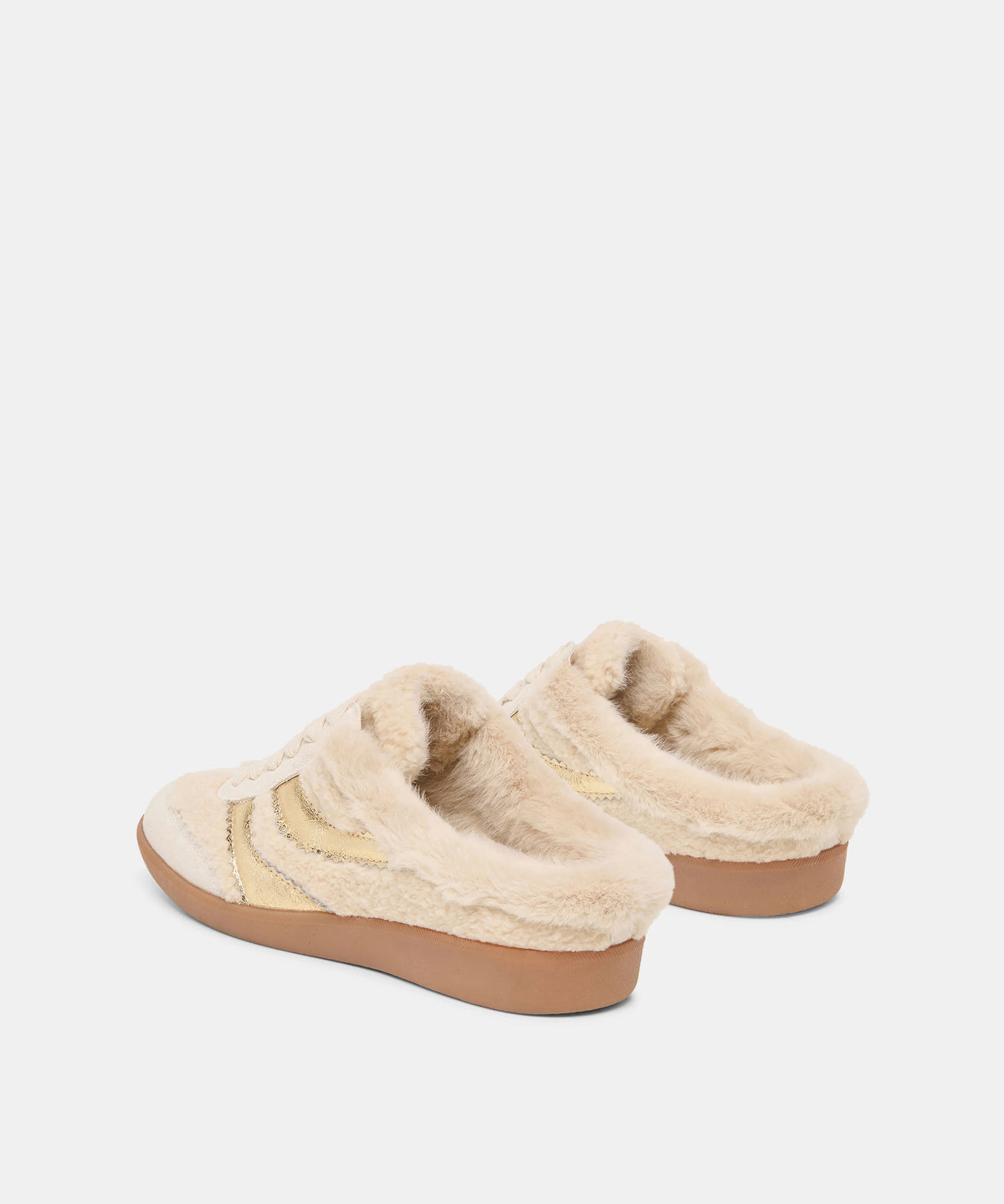 DOLCE VITA - MERIT SLIDE PLUSH SNEAKERS IN NATURAL MULTI: beige lace-up sneakers lined with plush shearling for a cozy finish.