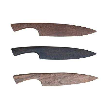 Three CREATIVE COOP ACACIA WOOD CHEESE KNIVES are displayed horizontally on a white background, each showcasing a modern, simple design with smooth handles and subtle differences in natural wood color.