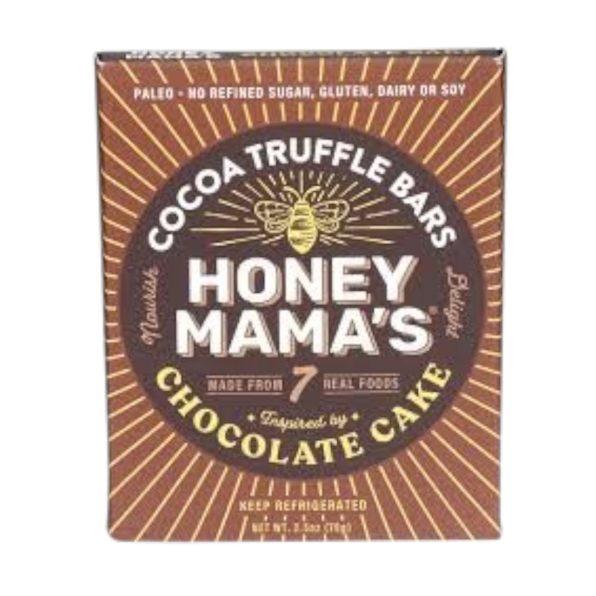 A box of Honey Mama&#39;s Chocolate Cake Truffle Treats—dairy free, gluten free, soy free, and refined sugar free. Made with real foods by Honey Mama’s; perfect for a paleo lifestyle.