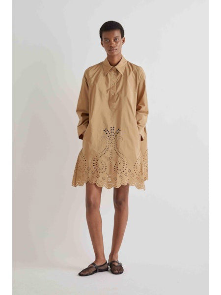 laser cut shirt dress Solid V-neck Laser Cut Dress