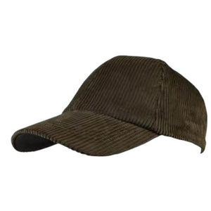 The WIGENS - Contemporary Corduroy Baseball Cap in dark brown is a premium quality cotton cap with a curved brim and an adjustable metal buckle, shown here against a white background.