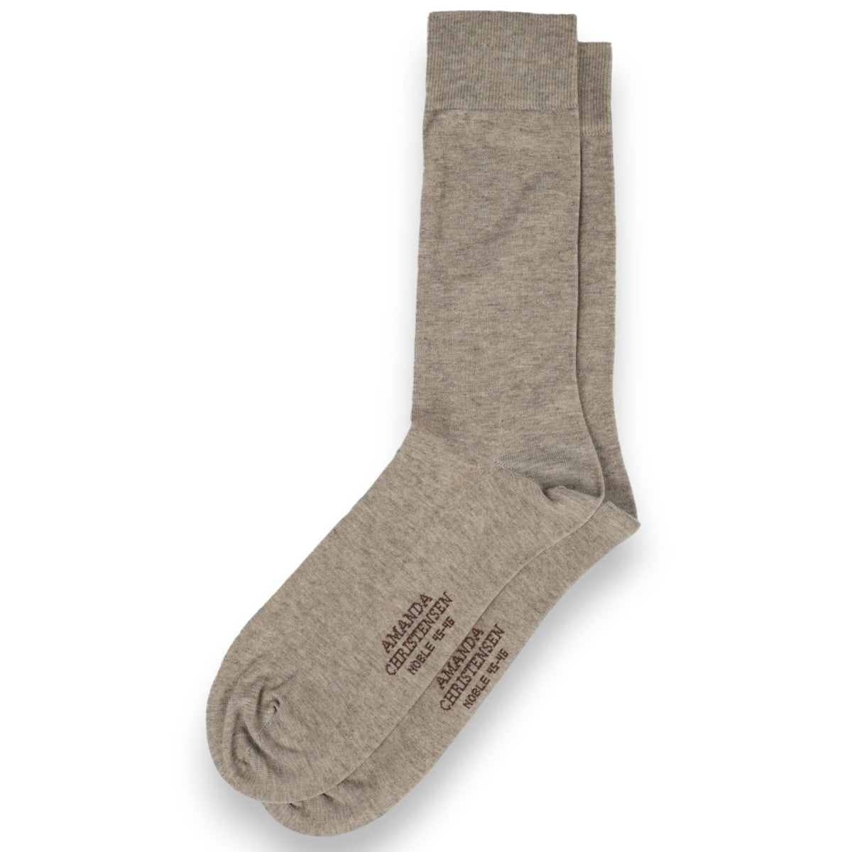 A pair of AMANDA CHRISTENSEN Noble Cotton & Cashmere Blend Mid-Calf Socks in light brown melange, laid flat on a white background.