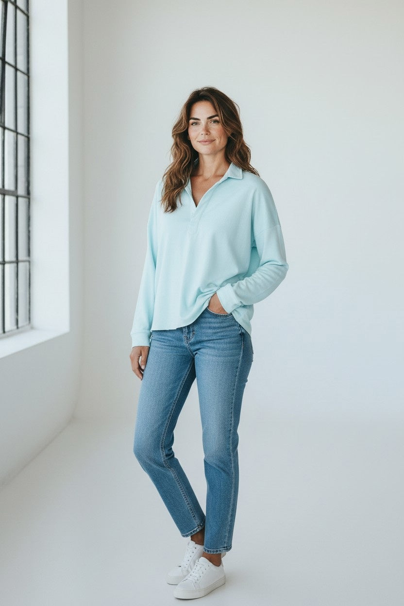 FRANK AND EILEEN - PATRICK POPOVER HENLEY IN VINTAGE JERSEY DIVE