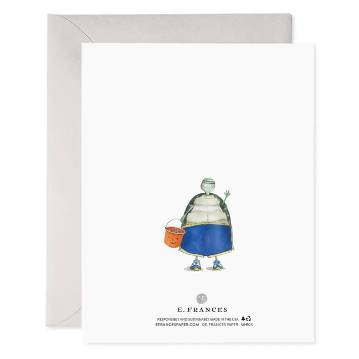 E. FRANCES - TRICK OR TREAT SQUAD by E. FRANCES PAPER: luxe heavyweight card featuring an ostrich pumpkin, mouse witch, and bear bunny in Halloween costumes with &quot;Trick or Treat!&quot;—perfect for original watercolor greeting cards.