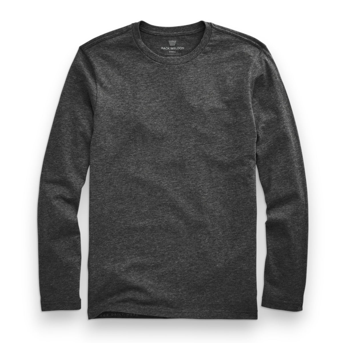 The MACK WELDON Pima Long Sleeve T-Shirt, in dark gray and slim fit, is shown laid flat on a white background.