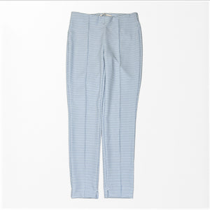 The MAC - ANNA PULL ON trousers by MAC are slim fit, blue and white checkered, shown front-facing with a fitted waist and straight legs, crafted from easy-care material and laid flat on a white background.