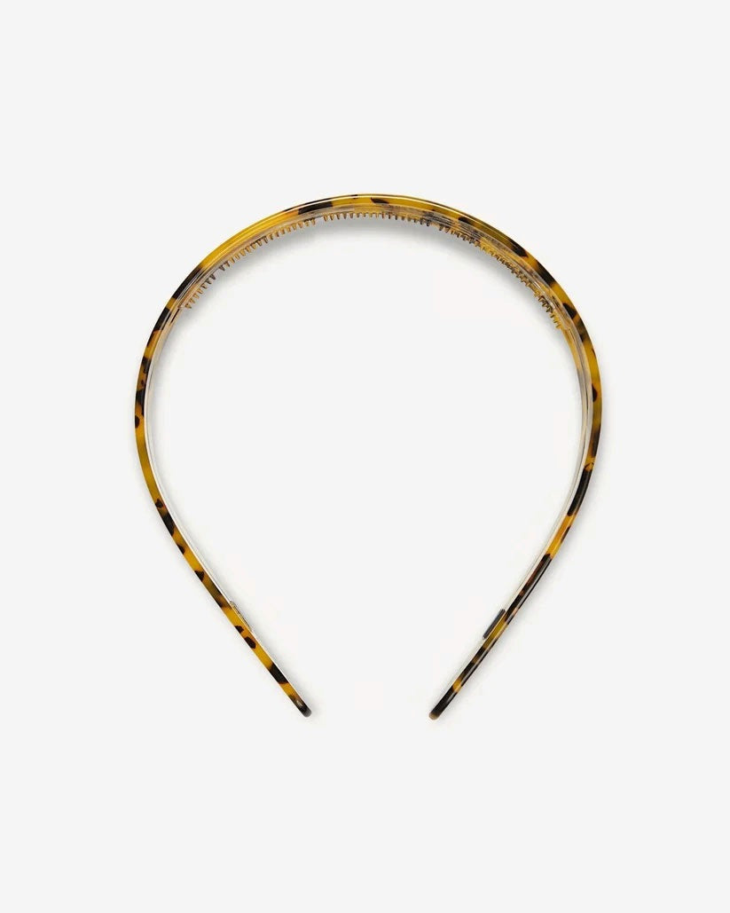 The MACHETE - WIDE HEADBAND by MACHETE is crafted from Italian acetate in a cream hue with dark brown tortoiseshell-style spots. Shown against a white background, this lightweight headband combines stylish design with all-day comfort.
