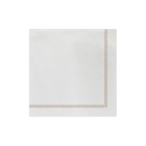 The VIETRI - FRINGE DINNER NAPKIN from the brand VIETRI features a simple blue striped border on two edges, made from absorbent spunlace fabric, shown against a plain white background.