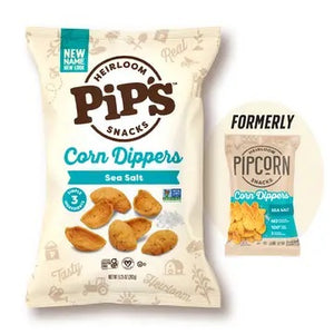 PIPCORN - SEA SALT CORN DIPPERS shown alongside their previous packaging design.