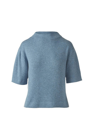 The KINROSS EASY LOW FUNNEL NECK COTTON SWEATER by KINROSS is a plain, short-sleeved, light grayish-green knit top with a relaxed fit and high round neckline, shown on a white background.