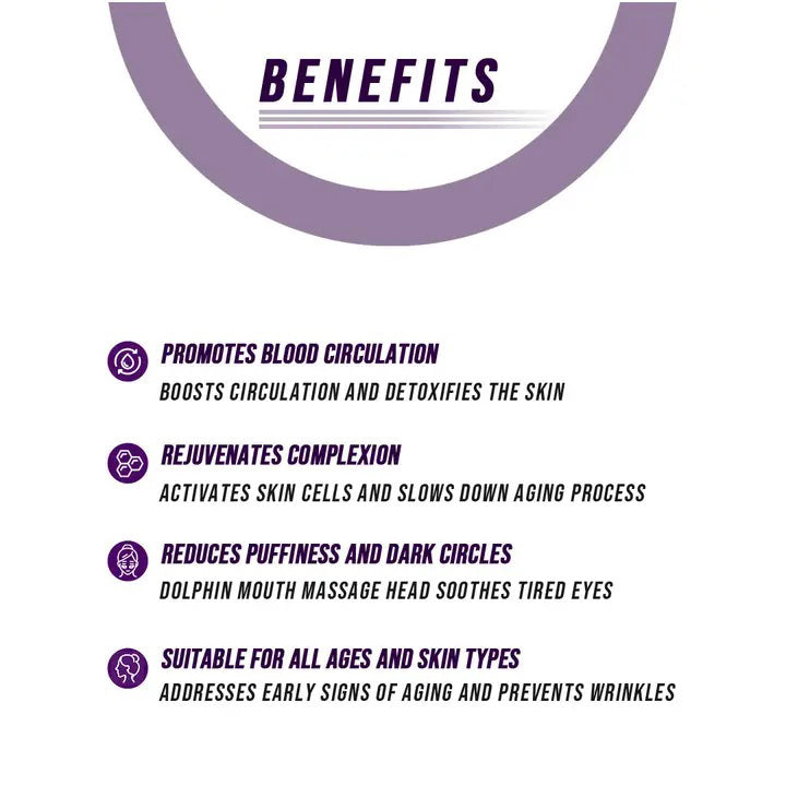 The ETERUS NECK AND FACE LIFTING LED THERAPY is a white massager with a T-shaped silver head, subtle blue accents, and a front power button. Designed for skincare routines, it features vibration massage for rejuvenation and is showcased against a plain white background.