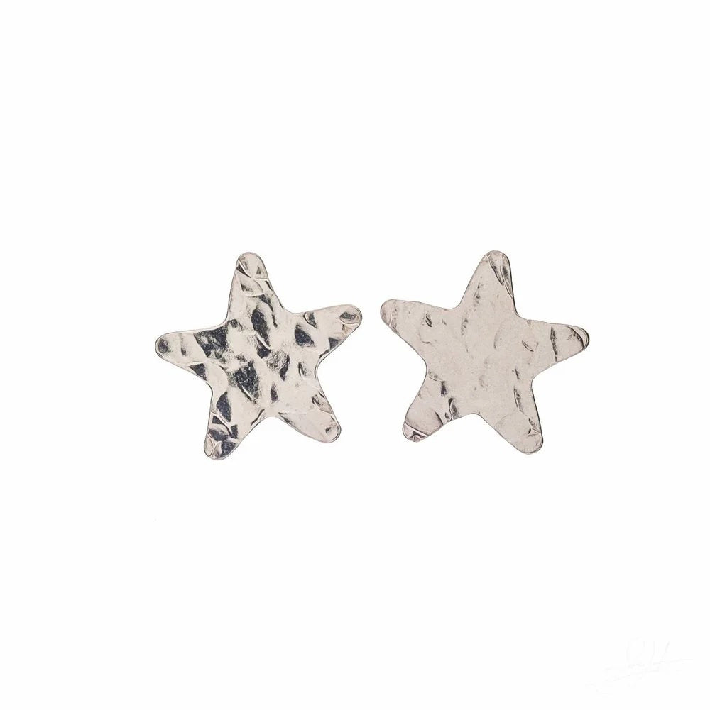 Two gold star-shaped earrings with a hammered, textured surface are shown on a plain white background. The KENDA KIST STAR STUDS GOLD add celestial charm, crafted from high-quality materials by KENDA KIST.