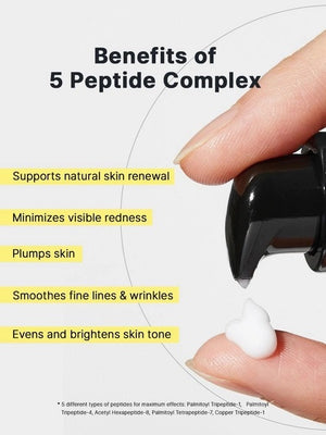 Infographic featuring KOSMIC KBEAUTY SKINCARE’s COSRX - ADVANCED SNAIL PEPTIDE EYE CREAM (25ML): highlights include 73.6% snail secretion filtrate for intense hydration, a 5-peptide complex to boost skin elasticity, betaine & sodium hyaluronate for moisture retention, and allantoin & panthenol for gentle eye area care—each benefit visually paired with an image of a white cream blob.