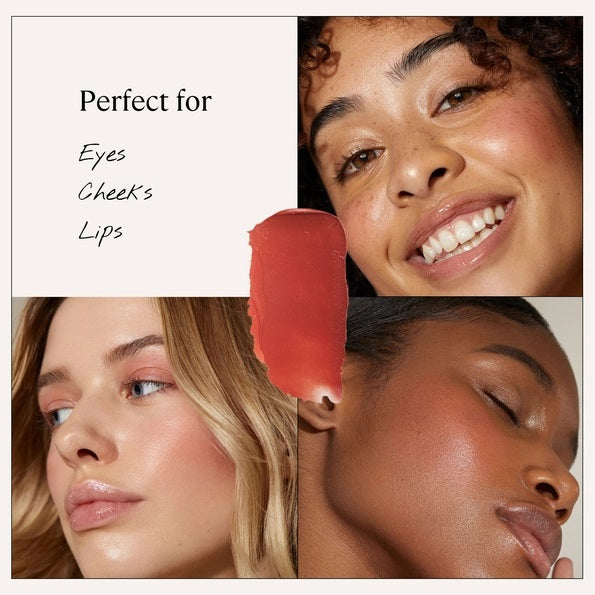 A single swatch of MINORI - CREAM BLUSH in Scarlet sweeps across a white background, revealing its creamy texture and rich pigment—capturing the effortless glow of a natural-looking blush from MINORI.