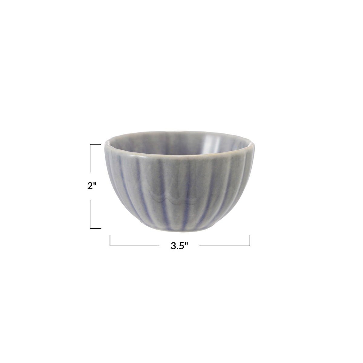 The CREATIVE COOP STONEWARE RIBBED BOWL IN LIGHT BLUE features a small, round design with vertical ridges and a glossy reactive glaze—ideal for adding cottagecore charm to your decor.