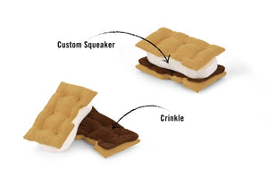 Sure! Here’s a rewritten sentence using your product data: Shaped like a s’more with light brown “graham crackers,” a white “marshmallow,” and a dark brown “chocolate” layer, this durable fabric dog toy—the CAMP CORBIN - GIMME S’MORE from PLAY PET LIFESTYLES—makes the perfect playtime or snuggle companion for pups.